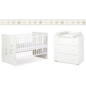 Teuntje - Ledikant en Commode - Wit - Meubelplaat