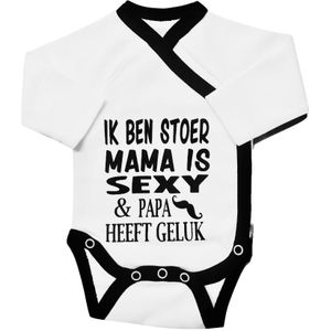 Petit Villain Ik Ben Stoer, Mama Is Sexy, Papa Heeft Geluk Maat 56 Wit/Zwart Romper