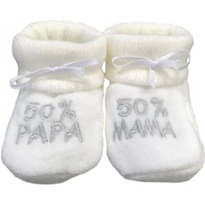 Petit Villain Wit/Grijs 50% Mama 50% Papa Newborn Slofjes