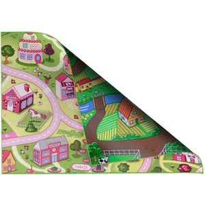 Kids Corner Farm Life/Sweet Town 95x113 cm Omkeerbaar Vloerkleed en Speelmat