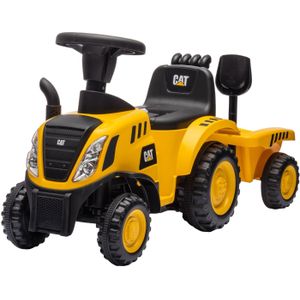 Eco Toys - CAT Tractor Loopauto - Geel/Zwart - Met Aanhanger, Schep & Hark - Claxon & Verlichting