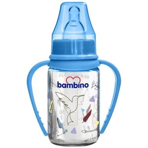 Bambino Blauw 125 ml Glazen Fles met Grip Handvatten B015