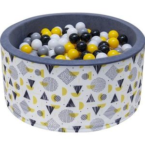 Ballenbak - stevige ballenbad -90 x 40 cm - 200 ballen Ø 7 cm - geel, wit, grijs en zwart