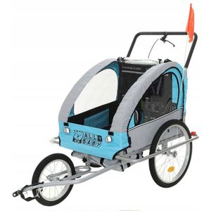 Fietskar kind - Kinderwagen - 2-in-1 - blauw-grijs - 2-zits