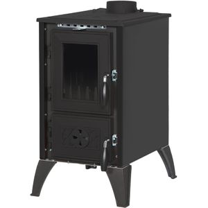 Houtkachel met verwarmingsplaat - 10kW - gietijzer - zwart
