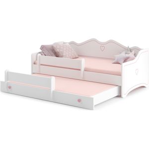Kinderbed EMMA - bedbank met 2 matrassen - 160x80cm - wit roze