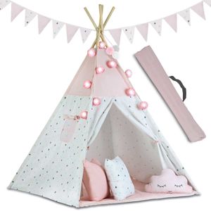 Tipi Wigwam tent - speeltent met licht & slingers – Roze