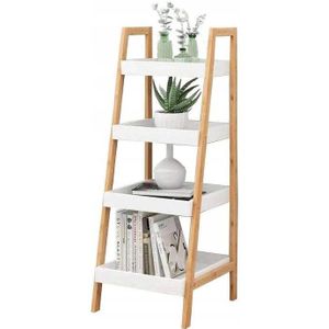 Boekenkast wit - 4 schappen schuin - 36,5 x 34,5 x 98 cm