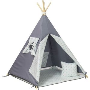 Wigwam tipi teepee tent - speeltent - 4 delig - 100% katoen - turquoise sterren