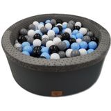 Ballenbad rond - antraciet - 90x30 cm - met 200 lichtblauw, grijs, zwart en witte ballen