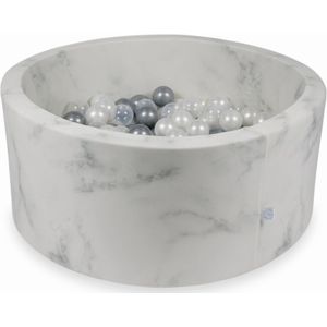 Ballenbak marmer met 300 parelmoer transparant en zilveren ballen - 90 x 40 cm - rond