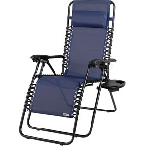 Ligstoel - Donkerblauw - Textileen Gaas - IJzeren Frame