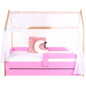 Huisbed 80x160 cm roze grenen kinderbed met lattenbodem en matras