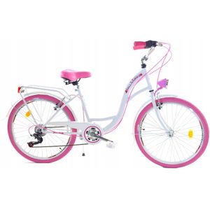 Meisjesfiets 26 inch - stadsfiets 7 versnellingen - wit roze