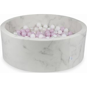 Ballenbak marmer met 500 lichtroze, roze parelmoer, wit, transparante  ballen - 115 x 40 cm - rond