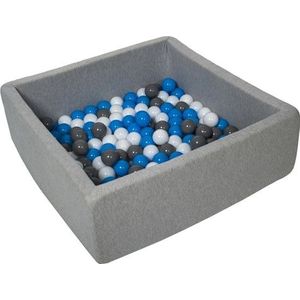 Ballenbak - stevige ballenbad - 90x90 cm - 150 ballen Ø 7 cm - wit, blauw, grijs.