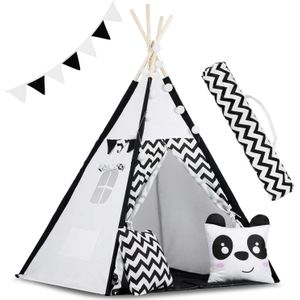 Tipi tent - speeltent - zwart wit panda - met kussens & lampjes