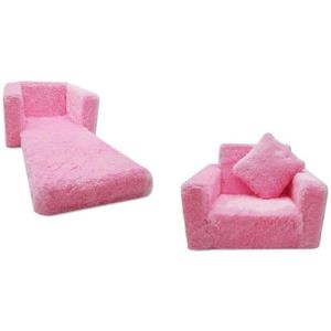 Kinder Slaapbank en logeerbed in één - 100cm x 36cm x 25cm - roze pluche