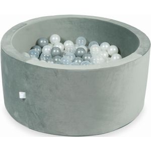 Ballenbak - velvet grijs - 90x40 cm - 300 ballen - transparant, parelmoer, zilver