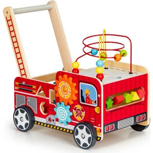 Loopwagen - brandweer - hout - 46 x 28 x 41,5 cm - rood