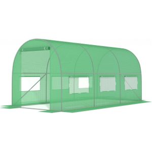 Tuinkas 3x2x2 meter - 6m2 - metalen frame met groene PE-folie - met klamboe ramen