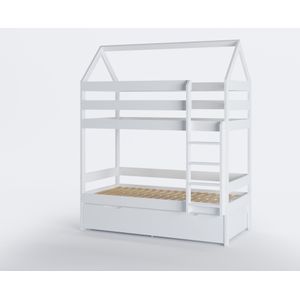 Stapelbed - kinderbed - huisje - 80x160 cm - met bedlade - wit