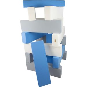 Jenga - 15 zachte speelblokken - wit, babyblauw, grijs