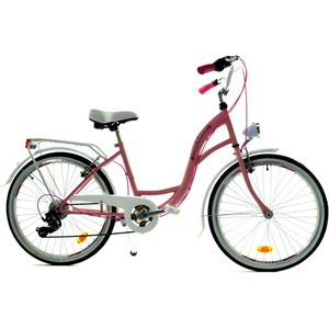 Meisjesfiets - 24 inch fiets - 6 versnellingen - roze wit