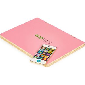 Houten speelgoed laptop - met magneetbord en krijtbord - roze