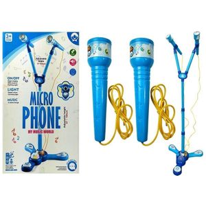 Kinder karaoke set - met 2 microfoons - met standaard - blauw