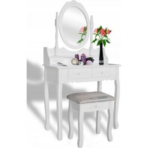 Kaptafel - Spiegel - Kruk - Wit - 74x143cm