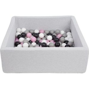 Ballenbak Vierkant - Grijs - 90x90x30 cm - met 150 Wi - Roz - Grijs en Zwarte Ballen