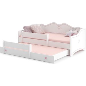 Peuterbed 80x160cm - met uitschuifbed en 2 matrassen - wit roze