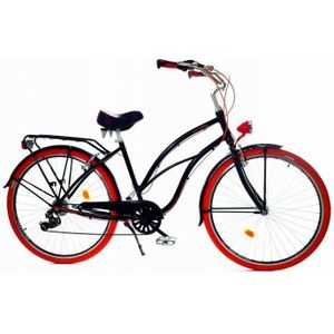 Meisjesfiets - cruiser - 26" - 7 versnellingen - zwart rood