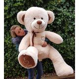 Knuffelbeer - met hart - 160 cm - crème bruin