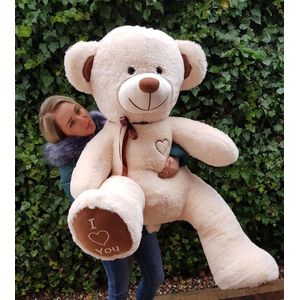 Knuffelbeer - met hart - 160 cm - crème bruin