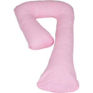 Zwangerschapskussen 100% katoen 235 cm roze met roze ruitjespatroon
