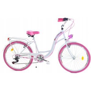 Meisjesfiets - 24 inch fiets - stadsfiets - wit roze