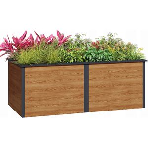 Plantenbak buiten - 200x75x77cm - staal - antraciet houtlook