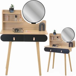 Make up tafel - kaptafel met spiegel - 2 lades - hout zwart