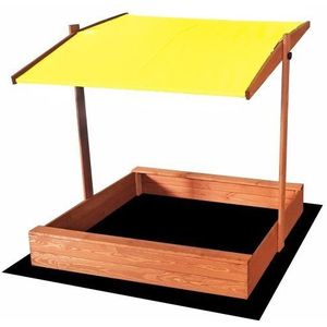 Zandbak - met deksel en dak - hout - 120x120 cm - geel