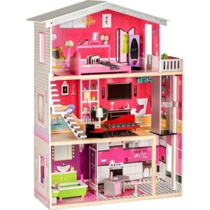 Poppenhuis van hout - met meubels en accessoires - 3 verdiepingen