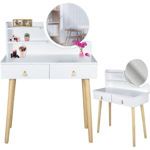 Make up tafel - kaptafel met spiegel - 80x40x122 cm - wit beige