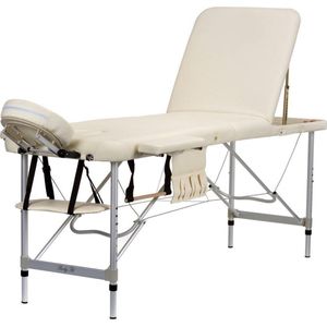 Aluminium massagetafel - 3 segementen - verstelbaar - crème - 212 cm lang