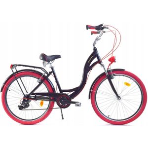 Meisjesfiets - 26 inch - met 7 versnellingen - alu - zwart rood