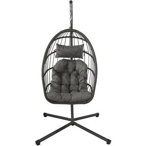 Inklapbare hangstoel egg chair - grijs - grijze kussens