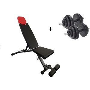 Sportbank met gewichten - verstelbaar - 20 kg halter set