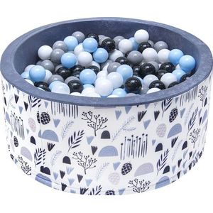 Ballenbak - stevige ballenbad -90 x 40 cm - 200 ballen Ø 7 cm - blauw, wit, grijs en zwart