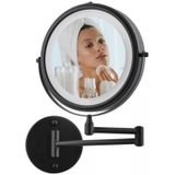 Make up spiegel met licht - zwart - rond 20 cm - met knikarm