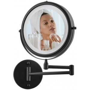 Make up spiegel met licht - zwart - rond 20 cm - met knikarm